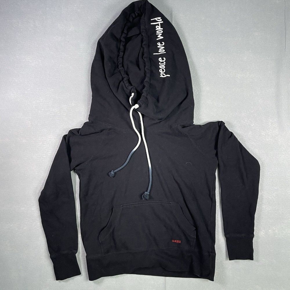 Peace love world hooded sweatshirt‎ women XS Black Hooded Sweater pullover Cozy